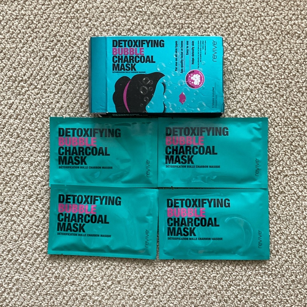 Revive Detoxifying Bubble Charcoal Mask Activating Facial 4 Pack Face Masks NIB